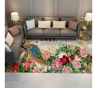 Alfombra 80x150 salón Área peonía Colorida Pavo Real Máquina tapete Lavable Felpudo Floral Chino pájaro Antideslizante Esterilla Grandes Elegantes Interior aulas Residencia universitaria Sala
