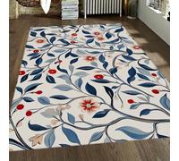 Alfombra 80x150 William Morris Alfombrilla de Hoja Azul y moros Rojos Tapete botánicas Vintage Florales para Máquina Crema Lavable Pelo bajo Antideslizante salón Dormitorio Comedor