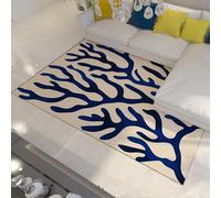 Alfombra 90x150 Blanca Azul Alfombrilla Lavables para dormitorios Tapete Grandes de área Blanda Arte contemporáneo Abstracta Ramas con Textura Antideslizante Lana sintética salón Casa