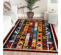 Alfombra 90x150 de área Alfombrilla Pelo bajo para Interior Lavables Dormitorio salón Comedor Tapete Fina Antideslizante Plegable Oficina en casa a Rayas étnicas Bohemias el Suelo al