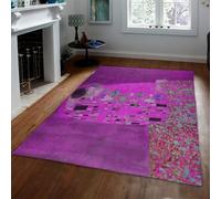 Alfombra 90x150 Lavables para el salón Dormitorio Alfombrilla The Kiss Estampado Tapete Antideslizantes Finas Arte de Pareja Abstracto Oro Morado Suave y Ligera Cocina Comedor Granja