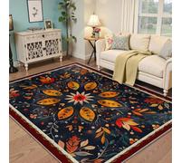 Alfombra 90x150 Vintage Alfombrilla Grandes para salón Tapete Florales Bohemias Lavables Dormitorio Comedor Oficina Fina Plegable y Ante Manchas Antideslizante Cocina lavandería
