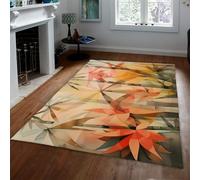 Alfombra Abstracta Bosque de bambú 180x270 Alfombras para salón | Alfombra geométrica moderna lámina sintética pelo bajo hoja bambú, alfombra antideslizante lavable máquina