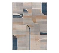 Alfombra abstracta con trazos geométricos en azul medel, 80x150 cm - atticgo