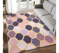Alfombra abstracta de pelo bajo para dormitorio, 160 x 230 cm, diseño geométrico de panal de abeja hexagonal, antideslizante, para cocina, comedor, sala de estar, lavable a máquina, apta para niños y