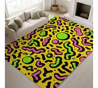 Alfombra abstracta moderna con estampado de graffiti geométrico, suave, color amarillo mostaza, líneas onduladas, lunares, lavable a máquina, alfombra para entrada, 40 x 60 cm