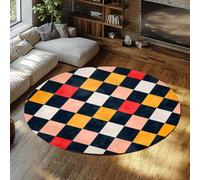 Alfombra abstracta moderna redonda 100cm（Redondo） Alfombras tablero cuadros de color para dormitorio alfombra lavable de comedor salón suelo de cuadros interior alfombras habitación infantil