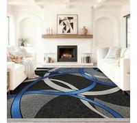 Alfombra Abstracto Geometría Curvas Pelo Corto Antideslizante Alfombra Azul Gris Fácil de Limpiar Alfombras para Habitacion Comedor Dormitorio Cocina, 160 x 230 cm