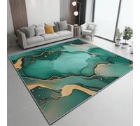 Alfombra Abstracto Tinta Ola Elegancia Microfibra Estampada, Lavable, de Pelo Corto, para Sala de Estar 160 x 230 cm Alfombra Antideslizante Interior, Decorativa, para niños Verde Oscuro Dorado