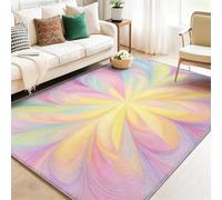 Alfombra Acuarela Geométrico Dibujo Lineal Flores Pelo Corto Antideslizante Alfombra Rosa Amarillo Fácil de Limpiar Alfombras para Habitacion Comedor Dormitorio Cocina, 160 x 230 cm
