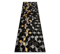 Alfombra alfombra de pasillo GLOSS moderno 400B 86 elegante glamour art deco 3D geométrico negro / oro 70x300 cm