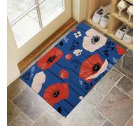 Alfombra Amapola 60x120cm Felpudo Entrada Estilo Pastoral Felpudos para Interiores Lavables a Máquina Alfombrilla Absorbente Antideslizante para Pasillo, Cocina, Dormitorio - Azul Oscuro