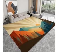 Alfombra Amarillo Claro Decorativa de Pelo Corto 160 x 230 cm, Minimalista Geométrico Montañas Abstracto Alfombra Antideslizante para Dormitorio - Resistente a Las Manchas