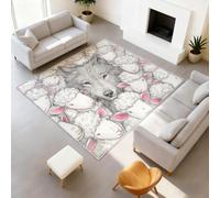 Alfombra animal de dibujos animados hecha a mano, linda, 50 x 80 cm, lobo gris oveja, dormitorio, alfombra lavable suave, antideslizante, alfombra de pelo ras impreso para salón, dormitorio, entrada