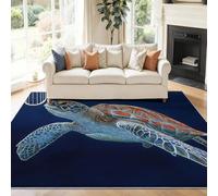 Alfombra Animales Azul Tortuga Marina Pelo Corto Antideslizante Alfombra Naturaleza El Mar Fácil de Limpiar Alfombras para Habitacion Comedor Dormitorio Cocina, 120 x 170 cm