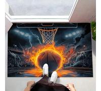 Alfombra Antideslizante Bola De Fuego Felpudo Entrada Casa Aro De Baloncesto Olímpico Alfombra Lavable y Absorbente Tapete Perfil Bajo para Perros, Mascotas, Puertas y Pasillos, Naranja, 40x60cm
