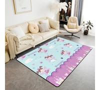 Alfombra antideslizante con diseño de castillo de princesa, diseño de cuento de hadas de fantasía, alfombra de entrada, color azul y morado, decoración del hogar, sala de estar, dormitorio, 3 x 5 pies