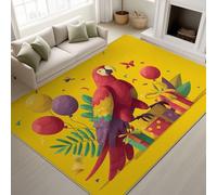 Alfombra antideslizante con diseño de dibujos animados para fiestas, animales, pájaros, loros, globos, caja de regalo, alfombra con estampado amarillo mostaza, 40 x 60 cm