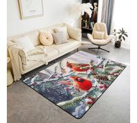 Alfombra antideslizante con diseño de pájaros de Navidad, cardenales del norte, pino, bayas rojas, alfombra de entrada, paisaje de nieve de invierno, decoración del hogar, sala de estar, dormitorio, 3