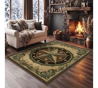 Alfombra antideslizante con insignia de estrella de cinco puntas, vintage, de pelo bajo, de secado rápido, lavable a máquina, para dormitorio, sala de estar, comedor, 160 x 230 cm