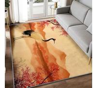 Alfombra antideslizante de estilo japonés para salón, 180 x 240 cm, diseño floral, diseño de animales, pájaros, niños y niñas, color arena, pelo corto, lavable, para habitación de niños, sala de