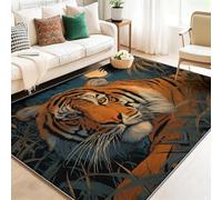 Alfombra Antideslizante de Franela 120 x 170 cm, Pelo Corto Ultra Suave Naranja Negro, Estampado Fantasía Tigres Animales Jungla, Lavable a Máquina para Salón y Dormitorio