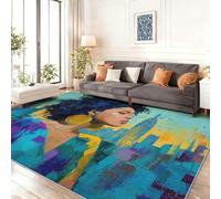 Alfombra Antideslizante de Franela 160 x 230 cm, Pelo Corto Ultra Suave Vistoso, Estampado Grafiti Mujer de Moda Edificios de la Ciudad., Lavable a Máquina para Salón y Dormitorio