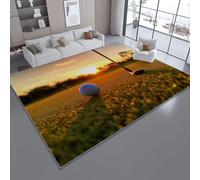 Alfombra Antideslizante de Franela 60 x 120 cm, Pelo Corto Ultra Suave Verde, Estampado Primer Plano Campo de Golf Puesta de Sol., Lavable a Máquina para Salón y Dormitorio