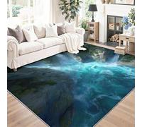 Alfombra Antideslizante de Franela 80 x 150 cm, Pelo Corto Ultra Suave Verde, Estampado Primeros Planos cascadas acantilados Agua fluyendo, Lavable a Máquina para Salón y Dormitorio