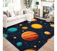 Alfombra Antideslizante de Franela 80 x 150 cm, Pelo Corto Ultra Suave Vistoso, Estampado Caricaturas Planeta Cielo Estrellado Sistema Solar, Lavable a Máquina para Salón y Dormitorio