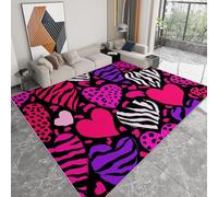 Alfombra Antideslizante de Pelo Corto Animales Cebra Rayas Corazones Románticos, Tapete Rectangular 60 x 90 cm para Sala de Estar Dormitorio Infantil Comedor y Decoración del Hogar Mediados De Siglo