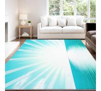 Alfombra Antideslizante de Pelo Corto Lavable 160 x 230 cm, Minimalista Fresco Artístico Meditativo Relajante Antideslizante Alfombra Amanece Rayos Cian Blanco Decorativa para Habitación Niños