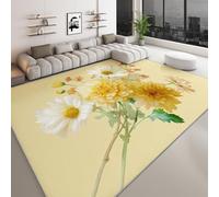 Alfombra Antideslizante de Pelo Corto Margarita Floral De Plantas Amarillas, Tapete 140 x 200 cm para Sala de Estar Dormitorio Habitación Infantil Comedor y Decoración del Hogar Pintura Al Óleo