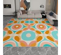 Alfombra Antideslizante de Pelo Corto Multicolor, Tapete Rectangular 180 x 240 cm para Sala de Estar Dormitorio Habitación Infantil Comedor y Decoración Círculos Geométricos Modernos Mediados Siglo