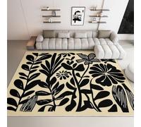 Alfombra Antideslizante de Pelo Corto Plantas Geométricas Hojas, Tapete Rectangular 160 x 230 cm para Sala de Estar Dormitorio Habitación Infantil Decoración del Hogar Moderno De Mediados De Siglo