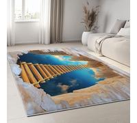Alfombra Antideslizante de Pelo Corto Puente De Madera En Cueva Cielo, Tapete Rectangular 160 x 230 cm para Sala de Estar Dormitorio Habitación Infantil Comedor y Decoración Imágenes De Fantasía