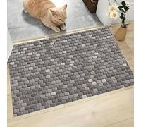 Alfombra Antideslizante Disposición De Piedras Felpudo Entrada Casa Muro De Piedra Antiguo Alfombra Lavable y Absorbente Tapete Perfil Bajo para Perros, Mascotas, Puertas y Pasillos, Gris, 90x150cm