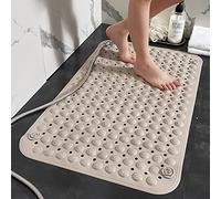 Alfombra Antideslizante Ducha 80x120cm,PVC Antideslizante Alfombra Ducha con Ventosa y Orificios de Drenaje,Alfombrilla Ducha Grande para Ducha de Baño(Beige)