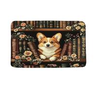 Alfombra Antideslizante Estantería Vintage con Perro Gracioso Y Lindo Corgi Natural Patio Felpudo Entrada Antideslizante Baños Alfombra Absorbente 40X60Cm