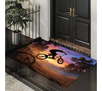 Alfombra Antideslizante Lavable, 45X75Cm Felpudo Entrada Ciclismo Montaña Alfombrilla Para Puerta Suaves Absorbentes Vista La Puesta Sol En La Calle Para Pasillo, Cocina, Dormitorio, Color Naranja