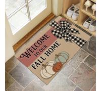 Alfombra Antideslizante Lavable, 50X80Cm Felpudo Entrada Cartel Bienvenida A La Casa Campo Alfombrilla Para Puerta Suaves Absorbentes Calabaza Lazo A Cuadros Para Pasillo, Cocina, Dormitorio, Marrón