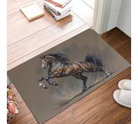 Alfombra Antideslizante Lavable, 90X150Cm Felpudo Entrada Retrato De Animal Vintage Alfombrilla Para Puerta Suaves Absorbentes Pintura Al Óleo De Caballo Salvaje Para Pasillo, Cocina, Dormitorio, Gris