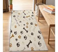 Alfombra antideslizante lavable con dibujos animados de animales con huellas de huesos, alfombra de pasillo beige, 60 x 120 cm, suave pelo corto, alfombra de cocina, alfombra larga para salón, entrada
