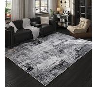 Alfombra antideslizante lavable de 100 x 160 cm, moderna alfombra abstracta gris negra para sala de estar, cocina, comedor, decoración del hogar