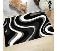 Alfombra Antideslizante Lavable en Lavadora, 40x60cm Felpudo Entrada Casa Curva Abstracta Alfombrilla para Puerta Estilo Pop Art Suaves Absorbentes para Pasillo, Cocina, Dormitorio, En Blanco Y Negro