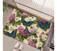 Alfombra Antideslizante Lavable en Lavadora, 60x90cm Felpudo Entrada Casa Mariposas Y Flores Alfombrilla para Puerta Estilo Retro Suaves Absorbentes para Pasillo, Cocina, Dormitorio, Verde Salvia