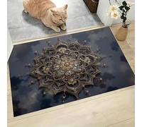 Alfombra Antideslizante Mandala De Metal Felpudo Entrada Casa Efecto Estereoscópico 3D Alfombra Lavable y Absorbente Tapete Perfil Bajo para Perros, Mascotas, Puertas y Pasillos, Gris Oscuro, 60x90cm
