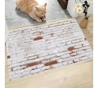 Alfombra Antideslizante Muro Hormigón Antiguo Felpudo Entrada Casa Muro Ladrillos Basura Alfombra Lavable y Absorbente Tapete Perfil Bajo para Perros, Mascotas, Puertas y Pasillos, Blanco, 90x150cm