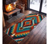 Alfombra antideslizante para pasillo, estilo suroeste, 60 x 180 cm, lavable, tradicional, estilo étnico, geométrica, tótem, para pasillo, dormitorio, salón, duradera, color petróleo