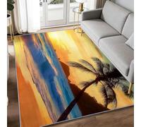 Alfombra antideslizante para salón, diseño de paisaje tropical, 60 x 90 cm, puesta de sol, costa de palmera, para niños y niñas, de pelo corto, color arena, caqui, lavable, para habitación de los